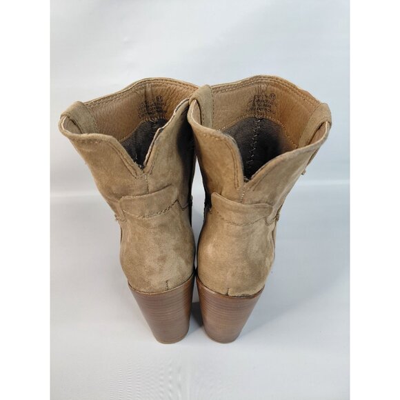 Very G Womens Western Suede Ankle Boots Size 8.5 Tan Block Heel - Picture 7 of 12